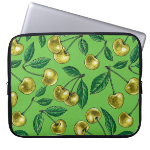 Red cherries on white laptop sleeve