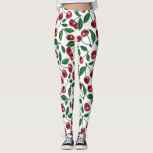 Red cherries on white leggings