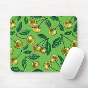 Red cherries on white mouse pad