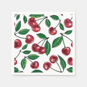 Red cherries on white napkin
