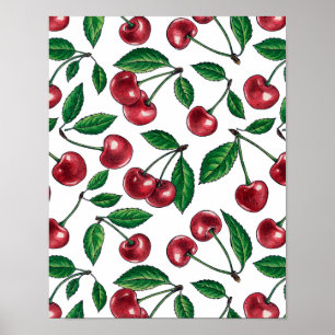Red cherries on white poster