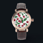 Red cherries on white watch<br><div class="desc">Hand painted cherry fruit,  watercolor and ink pattern</div>