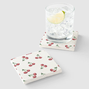 Red Cherries Pattern Design Stone Coaster