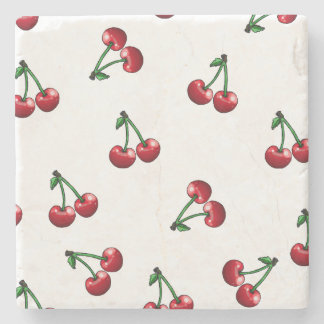 Red Cherries Pattern Design Stone Coaster
