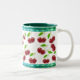 Red Cherries Pattern Two-Tone Coffee Mug