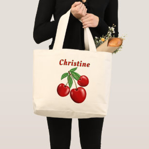 Red Cherries Personalised  Large Tote Bag