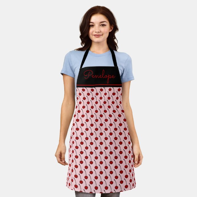 Red Cherries Personalized Apron (Worn)