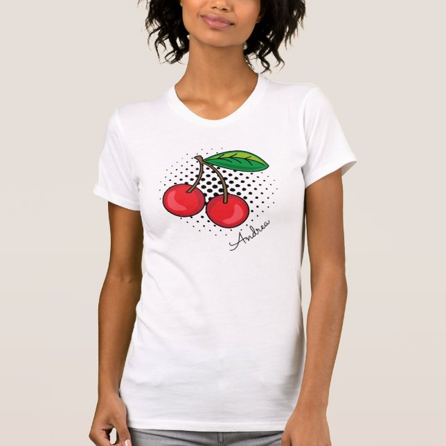 Red Cherries Retro Popart Halftone Fruit T-Shirt (Front)