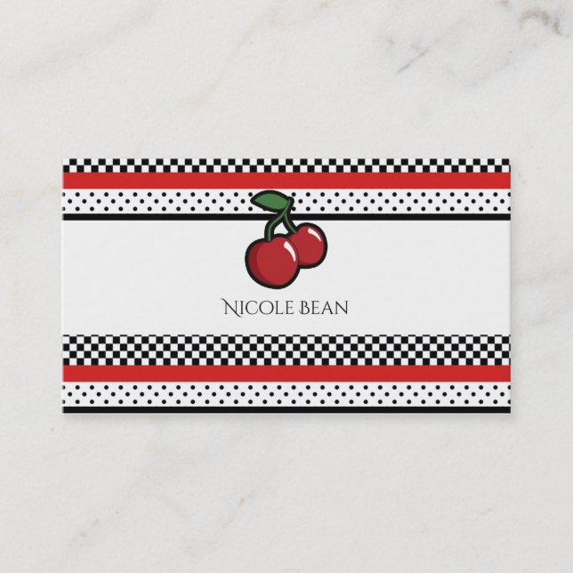 Red Cherries Retro Vintage Fruity Personalised Business Card (Front)