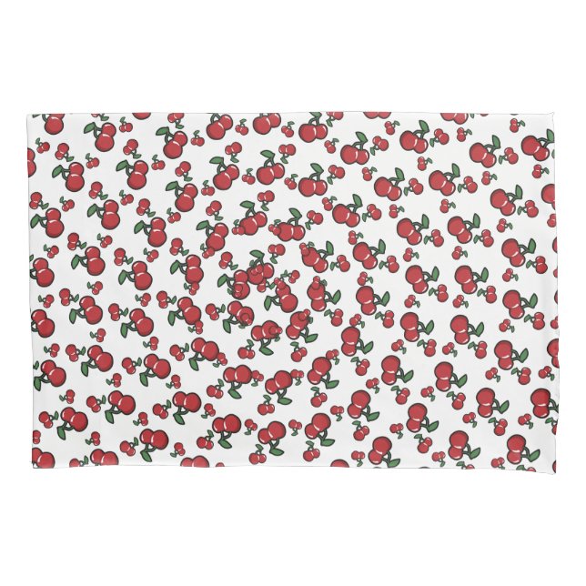 Red Cherries & White (Any Colour) Cute Fruit Pillowcase (Front)