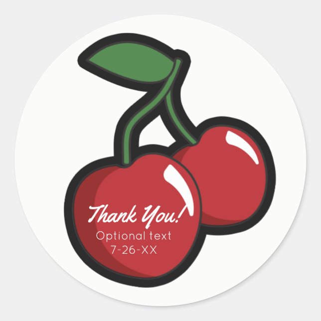 Red Cherries White Custom Party Favour Classic Round Sticker (Front)
