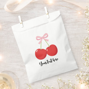 Red Cherries with Pink Bow Coquette Birthday Party Favour Bag