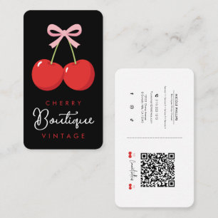 Red Cherries with Pink Bow Coquette Boutique Business Card