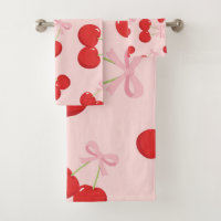Red Cherries with Pink Bow Coquette Cottage Chic