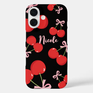 Red Cherries with Pink Bow Coquette Cottage Chic iPhone 16 Case