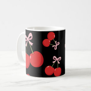 Red Cherries with Pink Bow Coquette Cottage Chic Coffee Mug