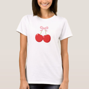 Red Cherries with Pink Bow Coquette Cottage Chic T-Shirt