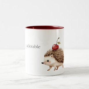 Red Cherry Adorable Hedgehog Two-Tone Coffee Mug