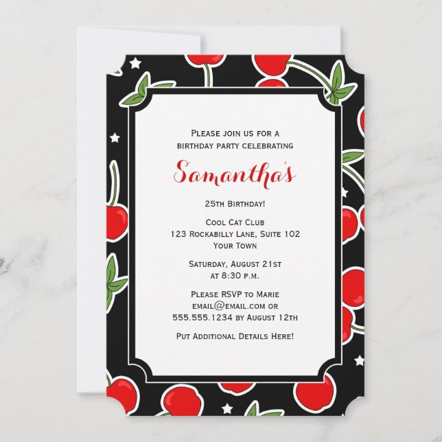 Red Cherry and Star Retro Die-cut Birthday Party Invitation (Front)