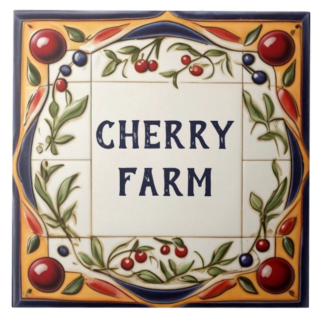 Red Cherry Art Custom House Name Plate Plaque Sign Ceramic Tile (Front)