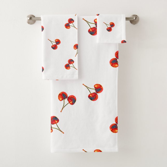 Red Cherry Bath Towel Set (Insitu)