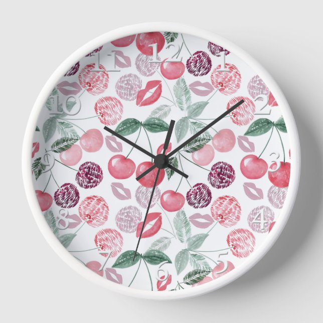 Red cherry berry fruit stylish clock (Front)