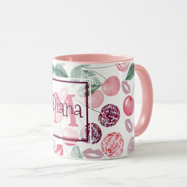 Red cherry berry fruit stylish coffee mug (Front Right)