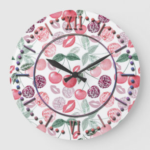 Red cherry berry fruit stylish large clock
