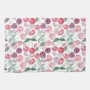 Red cherry berry fruit stylish tea towel