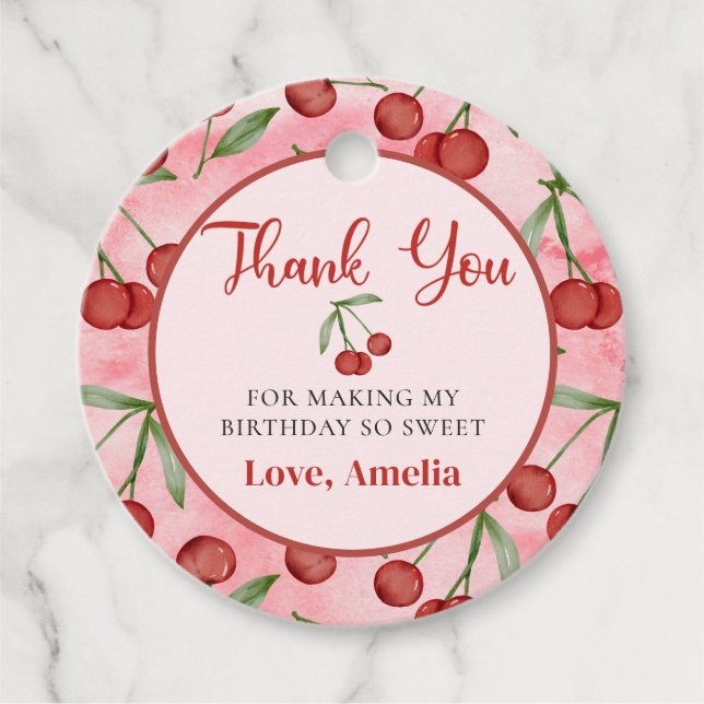 Red Cherry Birthday Favour Tags (Front)