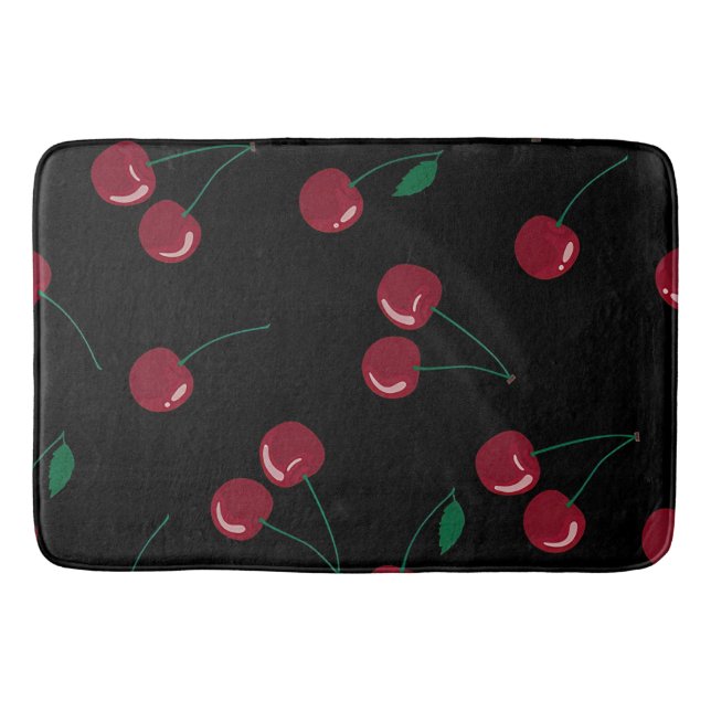 Red Cherry Black Bath Mat (Front)