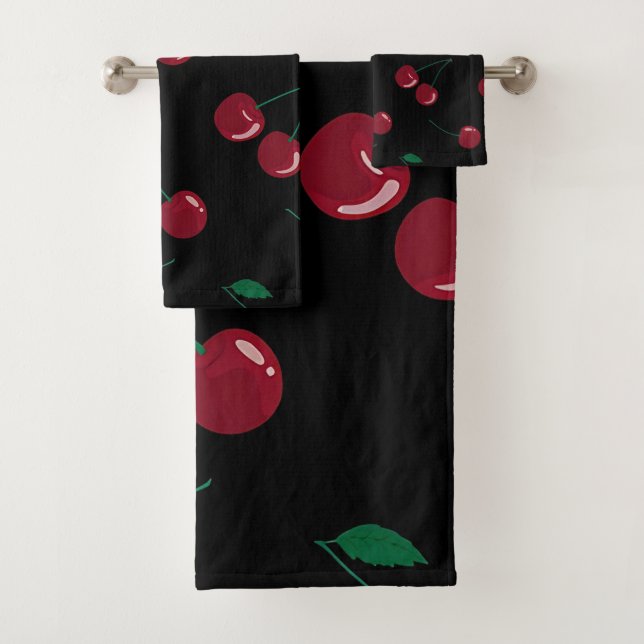 Red Cherry Black  Bath Towel Set (Insitu)