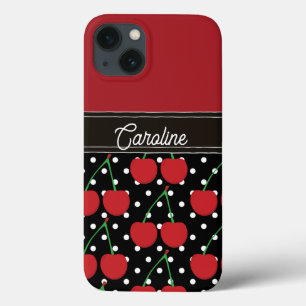 red cherry black polka dots vintage personalised iPhone 13 case