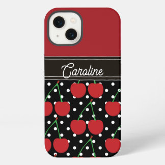 red cherry black polka dots vintage personalised iPhone 13 case