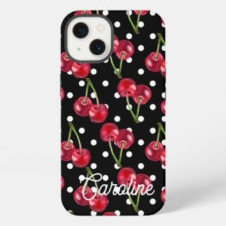 red cherry black polka dots vintage personalised iPhone 13 case