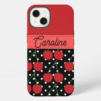 red cherry black polka dots vintage personalised iPhone 13 case