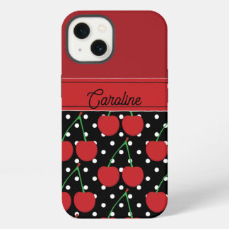 red cherry black polka dots vintage personalised iPhone 13 case