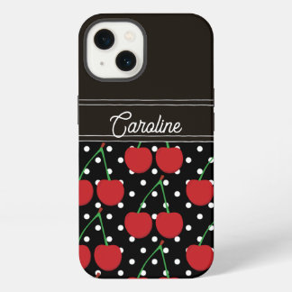 red cherry black polka dots vintage personalised iPhone 13 case
