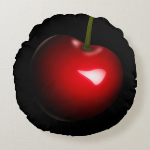 Red Cherry Black Round Pillow - Choose Colour