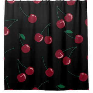 Red Cherry Black Shower Curtain