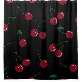 Red Cherry Black Shower Curtain