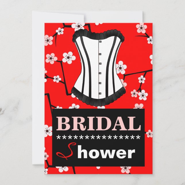 Red Cherry Blossom Bridal Shower Corset Invitation (Front)