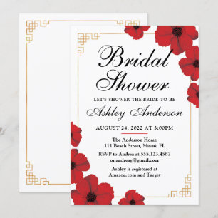 Red Cherry Blossom Chinese Bridal Shower Invitation