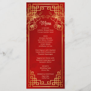 Red Cherry Blossom Chinese Wedding Menu Card