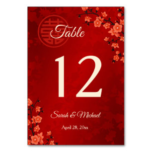  Red Cherry Blossom Chinese Wedding  Table Number
