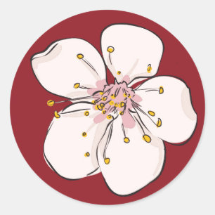 Red Cherry Blossom - Circle Sticker