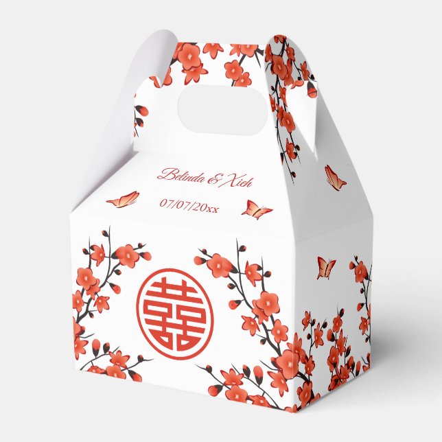 Red Cherry Blossom  | Custom Chinese Wedding  Favour Box (Front Side)