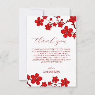 Red Cherry Blossom Floral Bridal Shower Thank You Card