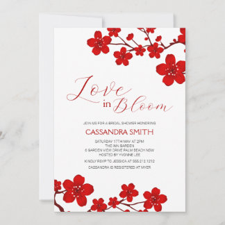 Red Cherry Blossom Love In Bloom Bridal Shower Invitation