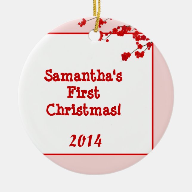 Red Cherry Blossom Personalised Name Ornament (Front)